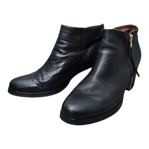 Eric Michael Leather Zip Up Chunky Black Block Heel Bootie Boot - Picture 4 of 13